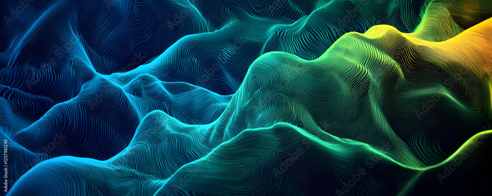 Poster abstract colorful 3d render of flowing wavy lines and contours creating a dynamic and energetic visu