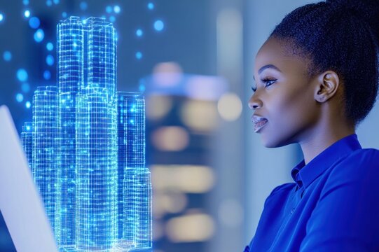 Tech-Savvy Professional Analyzing Futuristic Models