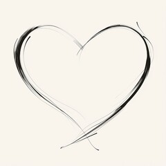 Hand-drawn simple heart line with a curved tail, isolated on a white background. Minimalist black thin line doodle love symbol, perfect for wedding invitation card design, greeting card, or romantic e