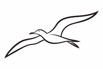 Monochrome Albatross Line Art Silhouette – Elegant Flying Bird Vector,Albatross Flying Silhouette Symbol Icon.