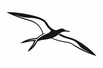 Monochrome Albatross Line Art Silhouette – Elegant Flying Bird Vector,Albatross Flying Silhouette Symbol Icon.