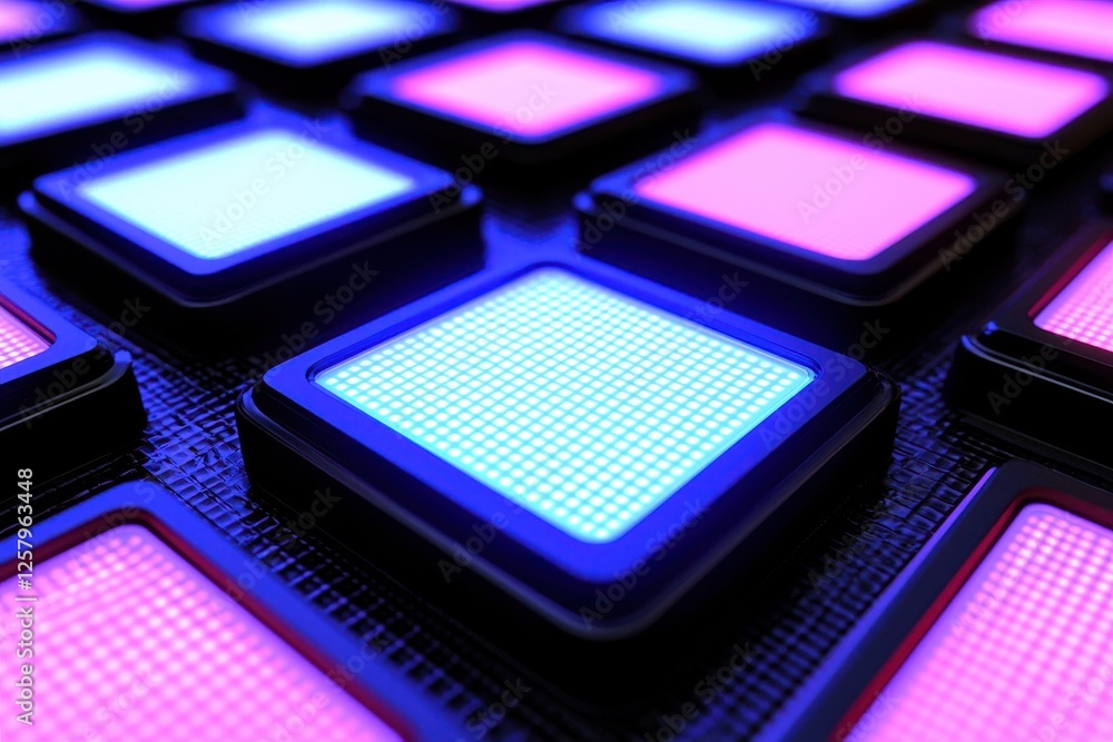 Poster abstract colorful led light grid pattern digital technology background neon lights