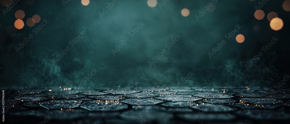 Aufkleber abstract low angle perspective of green textured surface with bokeh lights in the background