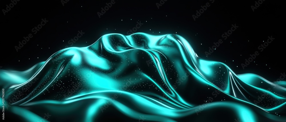 Poster abstract fluid ai inspired background with flowing shapes and glowing particles in dark space
