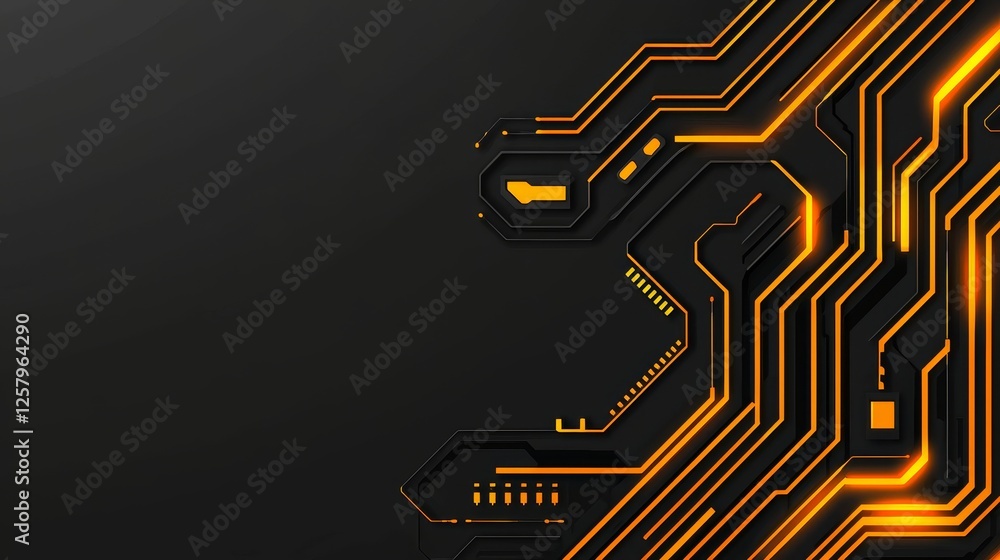 Poster an abstract background depicting a futuristic technological design with golden circuit board traces 