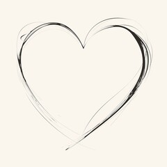 Hand-drawn simple heart line with a curved tail, isolated on a white background. Minimalist black thin line doodle love symbol, perfect for wedding invitation card design, greeting card, or romantic e