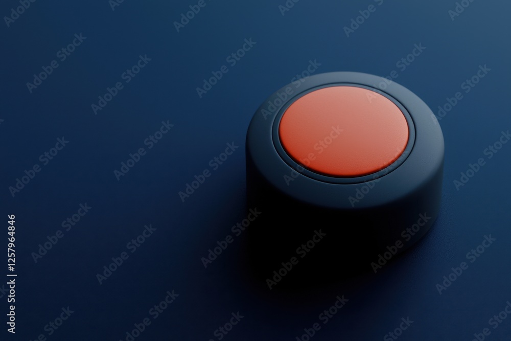 Poster abstract dark blue background with a single red button minimalist 3d render