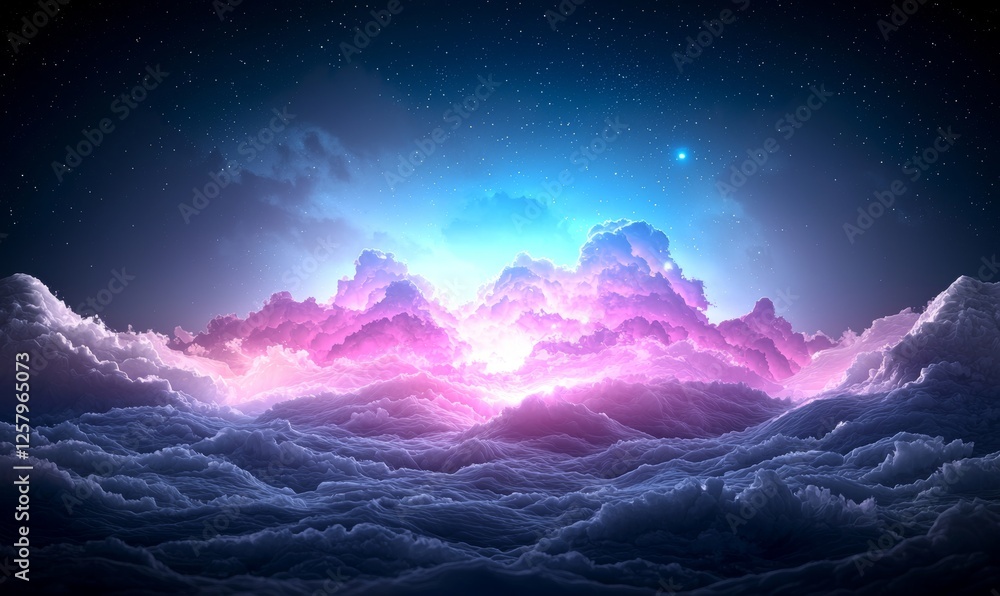 Poster a 3d render of an abstract fluid holographic iridescent neon wave in motion on a dark gradient backg