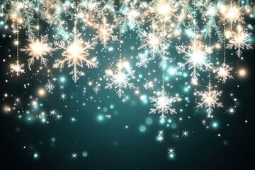 Sparkling Glowing Snowflakes Winter Holiday Festive Background Teal