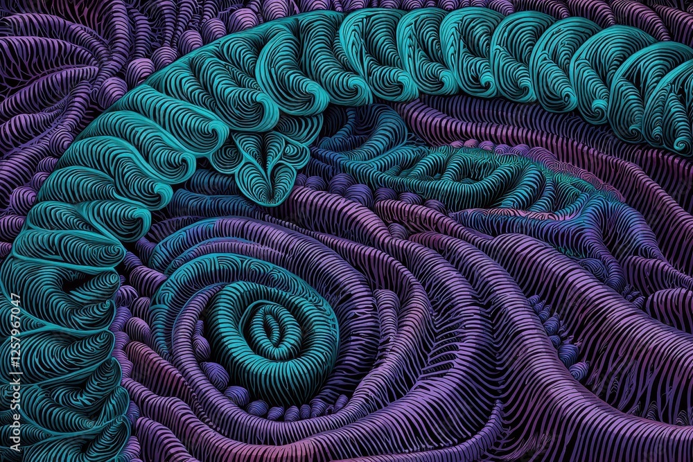 Poster abstract swirling purple and teal 3d pattern intricate textured background design