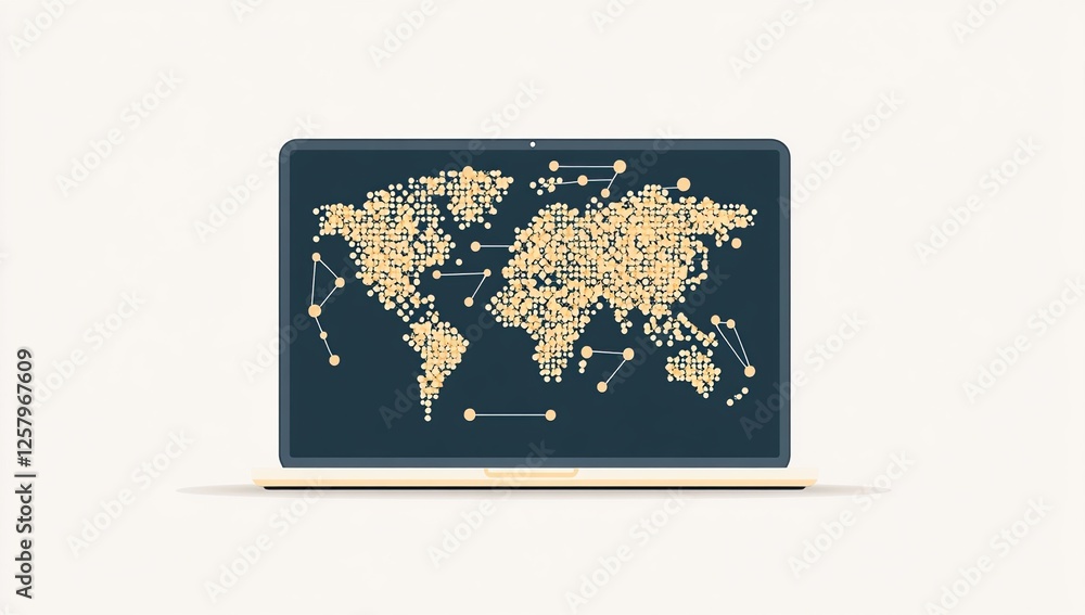 Poster global network visualization: exploring interconnections on a laptop screen through data points and 
