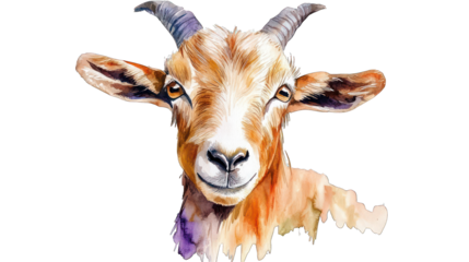 portrait of a goat watercolor isolated on white background
