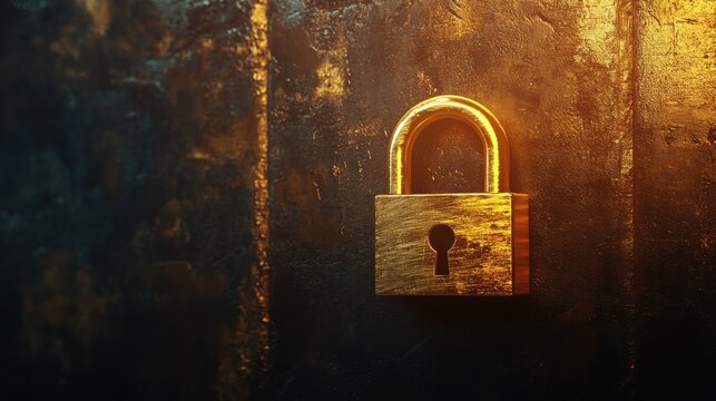 Golden padlock on a digital background, symbolizing security and data protection.