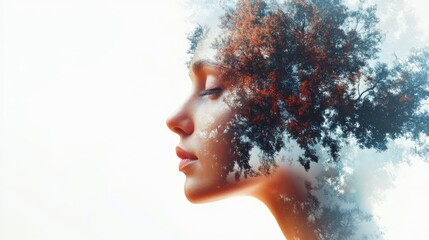 Fototapeta premium Women's mental health. The concept of the nervous system of the brain. Thought process and psychology. Brain fog, post-covid syndrome, brain aging isolated with white highlights, png
