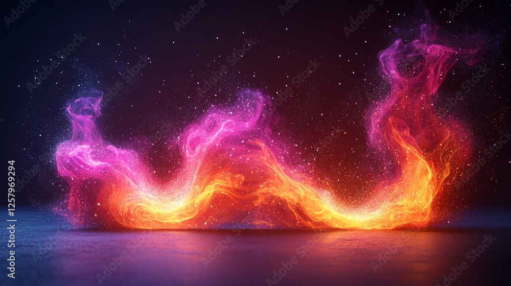Aufkleber abstract fiery energy swirls on dark floor, background particles, design element