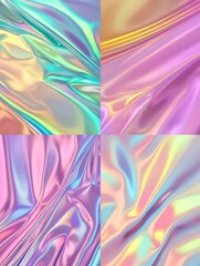 Fototapeta premium Holographic textures. Iridescent foil, hologram poster cover or print. Metallic rainbow, abstract art gradient glitter patterns vector set