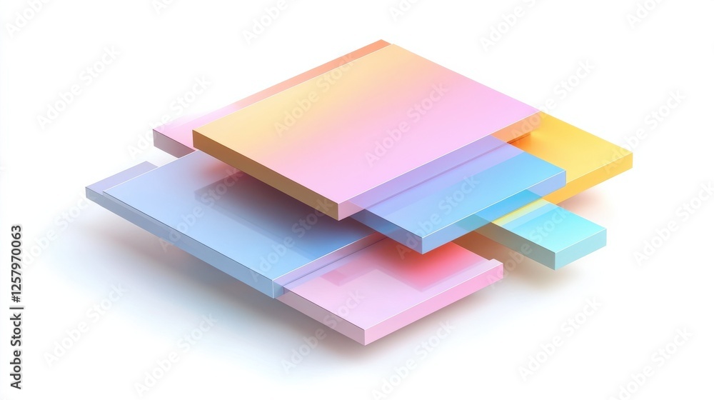 Poster 3d overlapping rectangles isolated over a white background - side view
