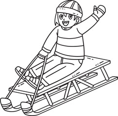 Sledding Girl Isolated Coloring Page for Kids