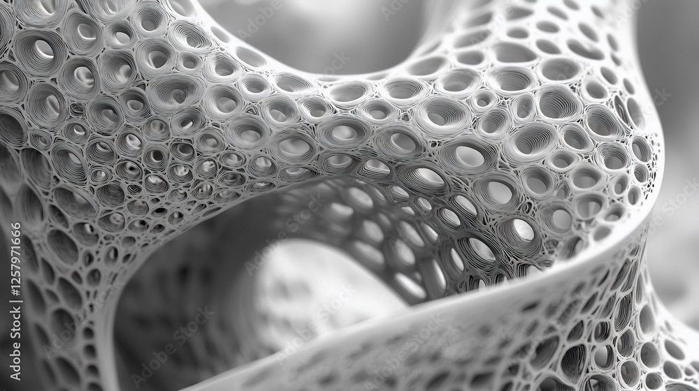 Poster Abstract grayscale porous structure; 3D render; architectural design; background texture