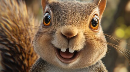 Close-up of a personified squirrel with human-like expressions and playful accessories, showcasing the fun and quirky side of anthropomorphized characters. Ideal for comic art and humorous content.