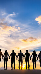 Holding Hands, Silhouettes at Sunset