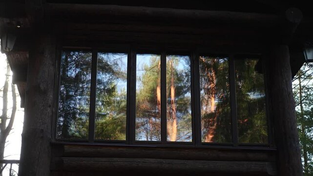 Russia-style wooden cabin house in the woods 