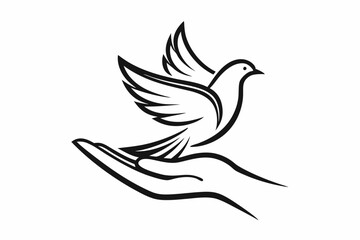 One-Line Dove in Flight – Peaceful Minimalist Silhouette Vector, Modern Line Art Dove Perched on Hand – Minimalist Peace Symbol Vector.