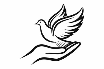 One-Line Dove in Flight – Peaceful Minimalist Silhouette Vector, Modern Line Art Dove Perched on Hand – Minimalist Peace Symbol Vector.