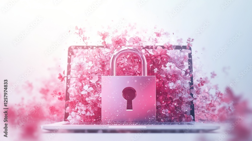 Poster digital padlock in front of a laptop computer as concept for cyber security and data protection, iso