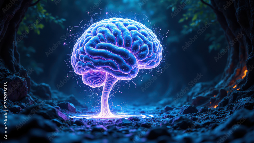 Poster brain representation with ai glow, perfect for ai-related content