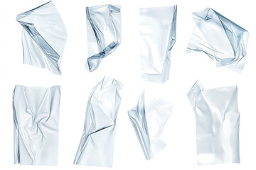 Set of wrinkled clear gray tape pieces isolated on transparent white background, design elements
