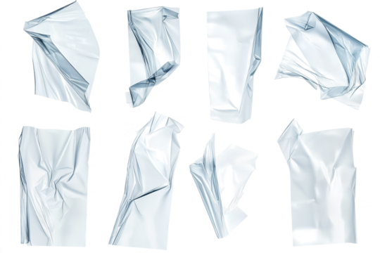 Set of wrinkled clear gray tape pieces isolated on transparent white background, design elements