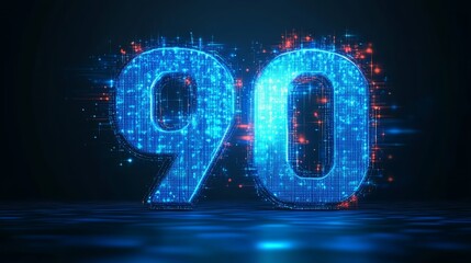 Glowing Digital Number 90 with Futuristic Design on an Abstract Technology Background