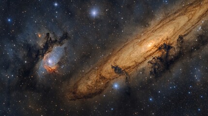 Fototapeta premium Cosmic Interaction Galaxy collision, star formation, space dust, nebulae, background stars, astronomy image