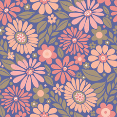 Obraz premium Seamless pattern with flowers, Vector Illustration botanical elements, Wildflowers pattern.