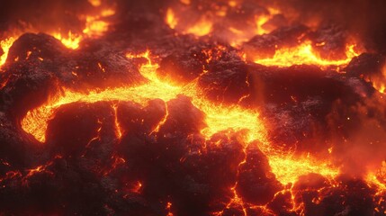 Molten lava-inspired red and gold abstract with thick, organic textures and a glowing effect.