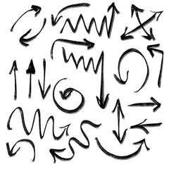 Set of arrows. Arrow texture set. Arrow chalk vector set.	