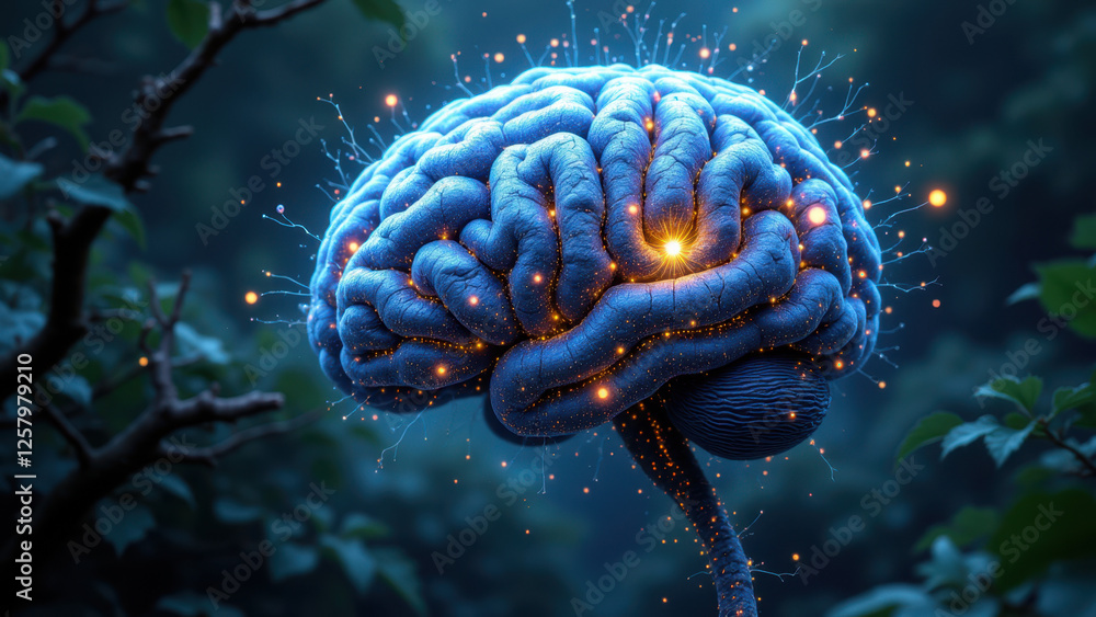 Poster a dramatic and futuristic illustration of an artificial intelligence or advanced neural network with