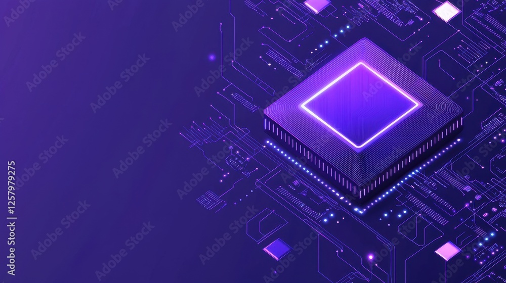 Aufkleber abstract purple circuit board with central processing unit design