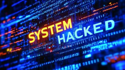 Obraz premium Digital screen with system hacked text, representing cyber attack.