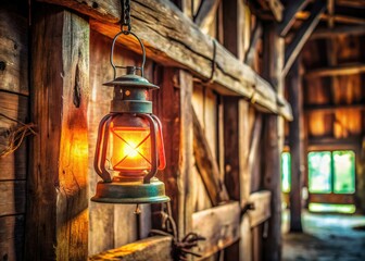Naklejka premium Rustic farmhouse charm: vintage barn lights illuminate old barns; industrial-style lantern photography.