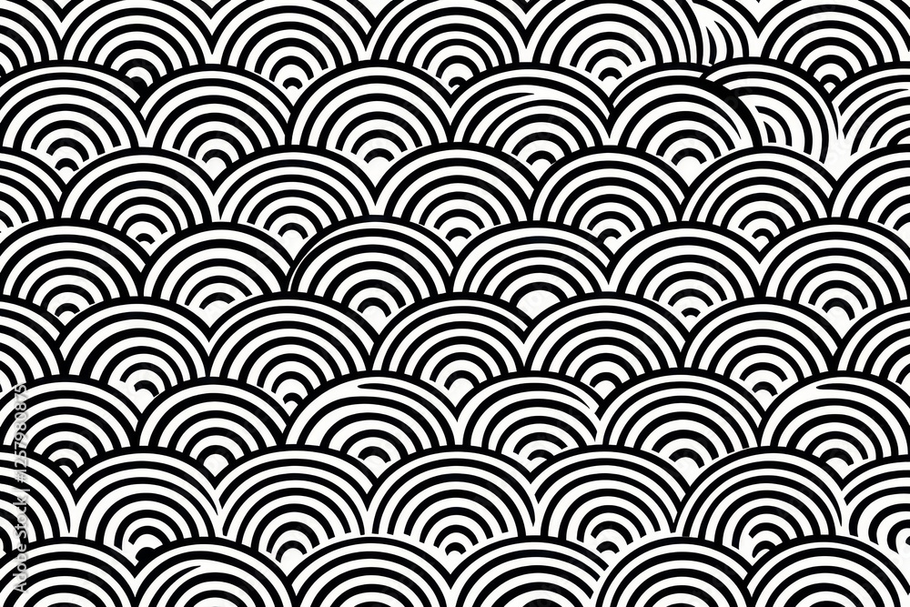 Poster abstract black and white circular wave pattern design seamless repeating texture background