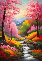 vibrant seasonal landscapes featuring breathtaking colors transformations throughout year, nature, beauty, spring, summer, autumn, winter, tree, flower