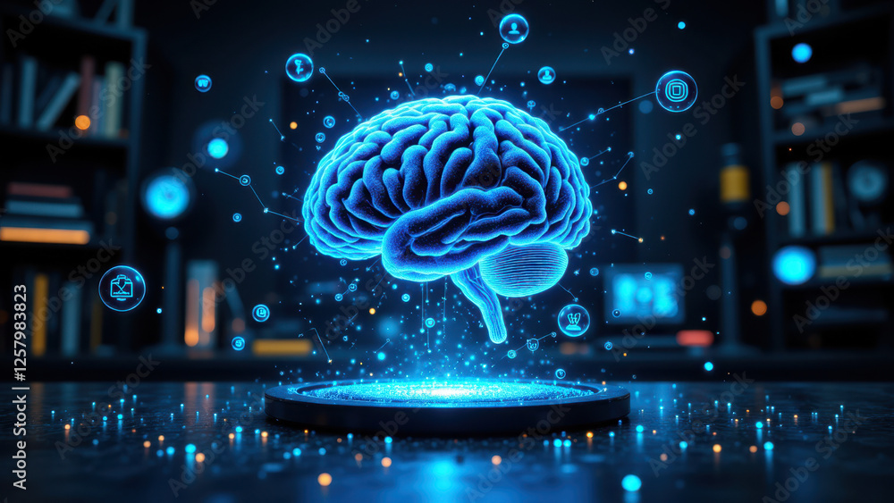 Poster artificial intelligence brain concept graphic with neural network illustration.