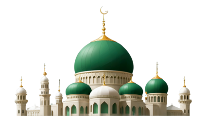 Islamic Mosque with Green Dome and Minaret – Transparent PNG, High-Quality Islamic Architecture