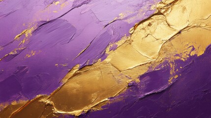 Naklejka premium Purple and gold abstract painting with rough edges, thick brushstrokes, giving a vintage and classic artistic effect.