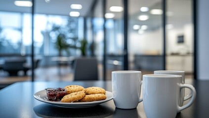 Cookies and Coffee Break in Modern Office