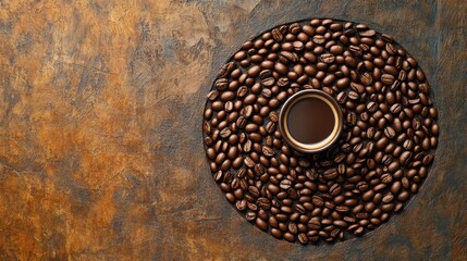 Artistic coffee bean arrangement with spirograph design on textured background