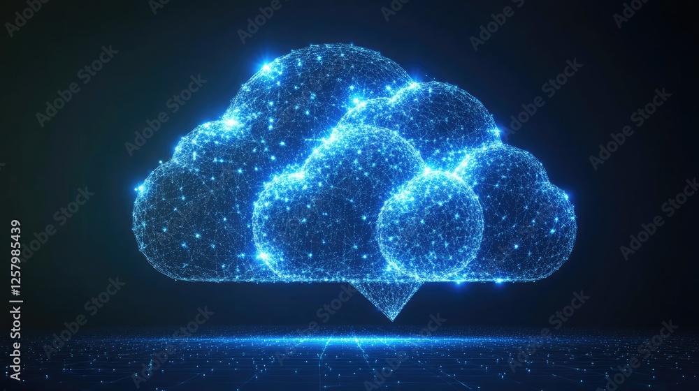 Poster abstract artificial intelligence brain connected to a digital cloud network.