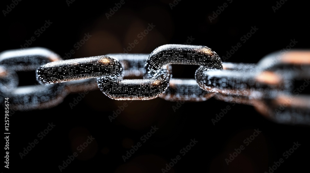 Poster abstract digital blockchain with flowing data and encrypted transactions on a black background.